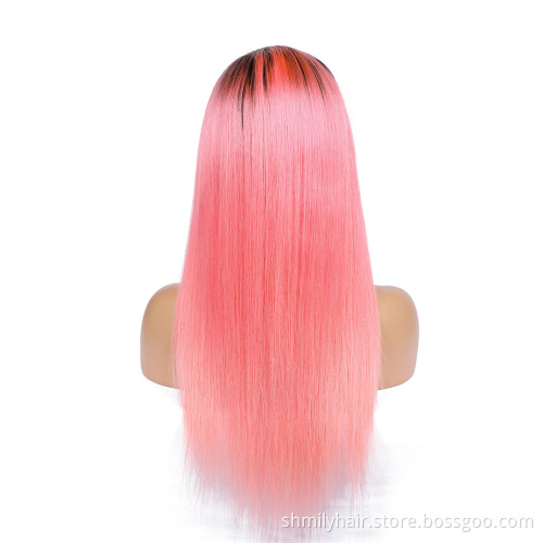 Shmily Factory Wholesale Hot selling 100% Brazilian Human Hair wig Unprocessed Virgin Human Hair 1b/pink Straight 13*4 Bob Wig